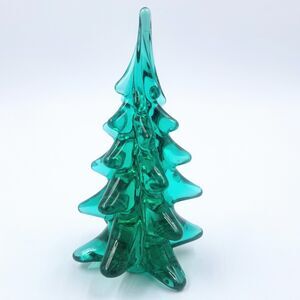 Vintage Christmas Evergreen Tree Green Molded Art Glass Figural 5.5"